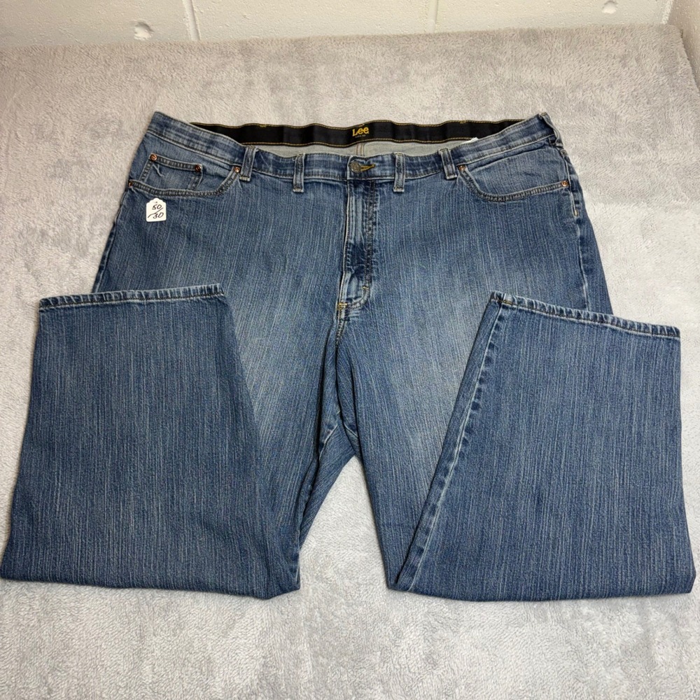 Lee Loose Fit Jeans Mens 50x30 Blue Denim Stretch Comfort Straight Leg 102101305